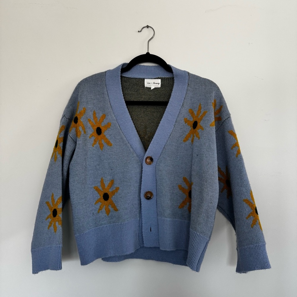 Cozy Blue Floral Cardigan Sweater